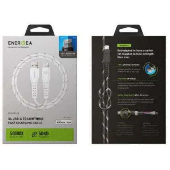 ENERGEA NYLOFLEX CABLE, CHARGE AND SYNC TOUGH LIGHTNING C89 MFI 1.5M &ndash; WHITE